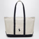 Polo Ralph Lauren Big Pony Logo Tote Bag In Cream And Navy Cotton