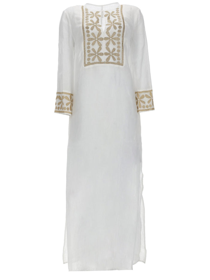 120% Lino Abito Con Decorazoni Floreali