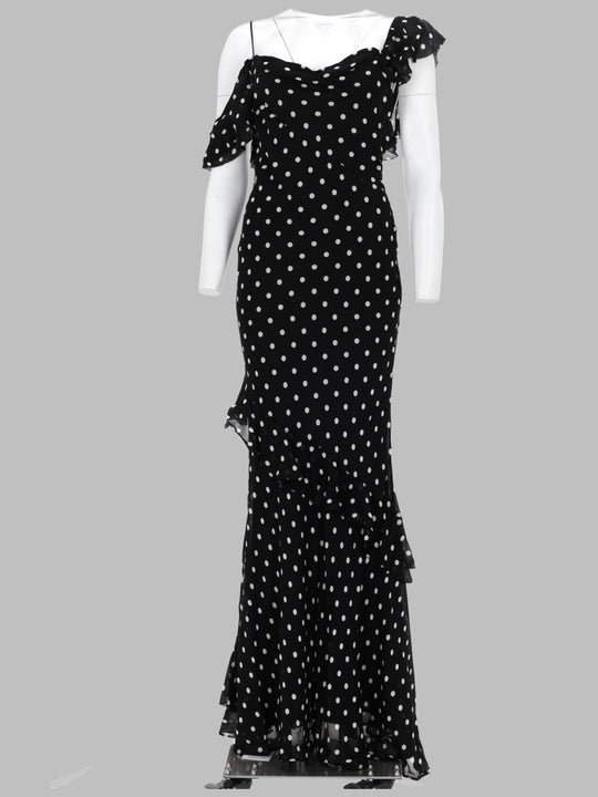 Self-Portrait Abito Lungo In Georgette A Pois