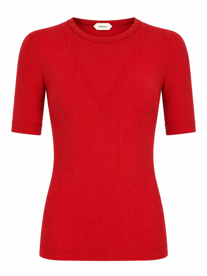 Versace T-Shirt In Lana A Coste Con Ricamo