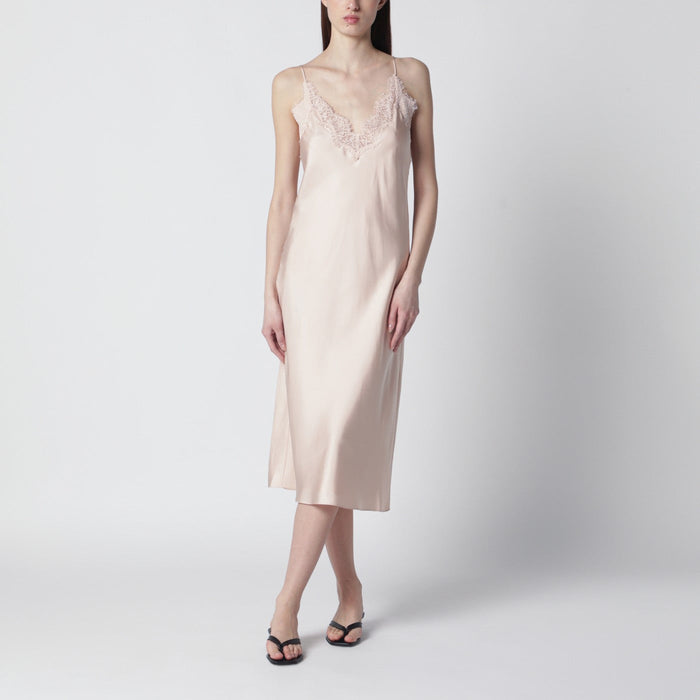 Róhe Light Pink Silk Slip Dress With Lace