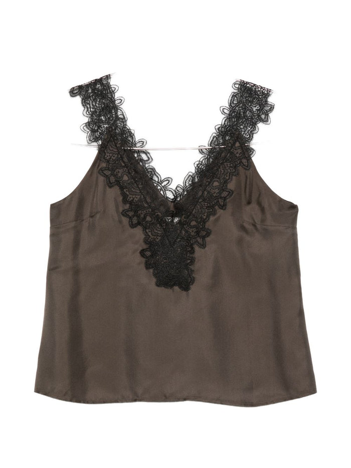 Róhe Chocolate Silk Lace Top