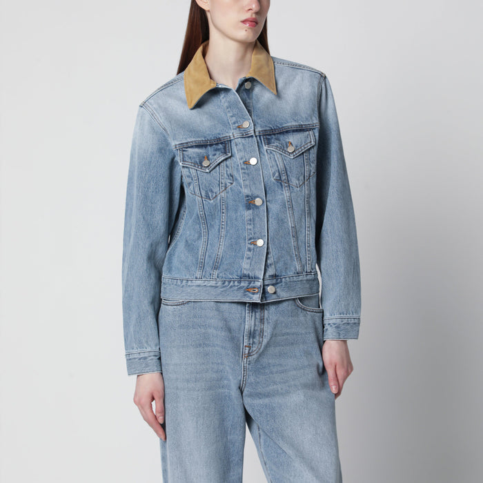 Róhe Blue Denim Jacket With Suede Collar