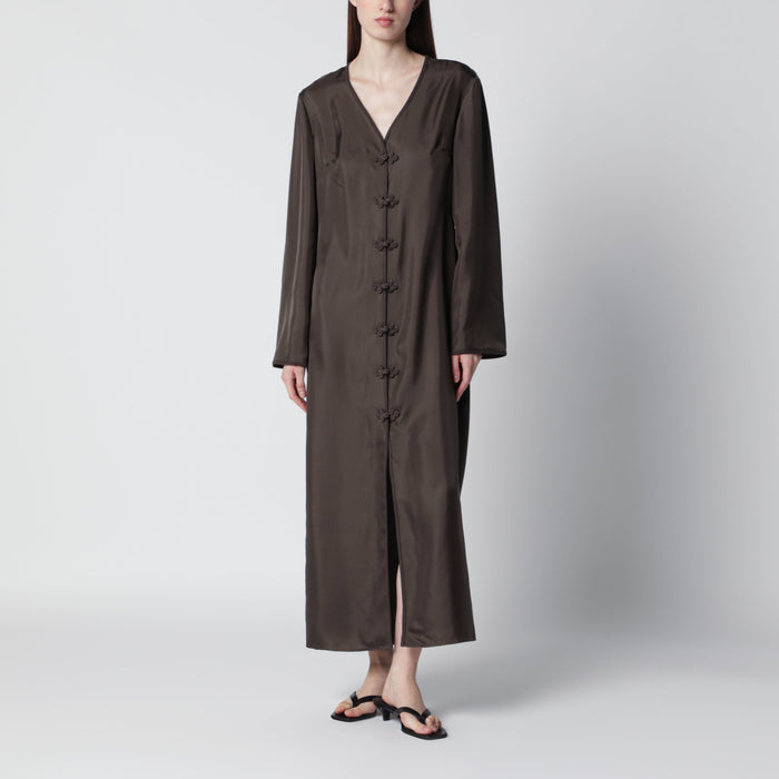 Róhe Earth-Tone Silk Dress With Pankou Closure