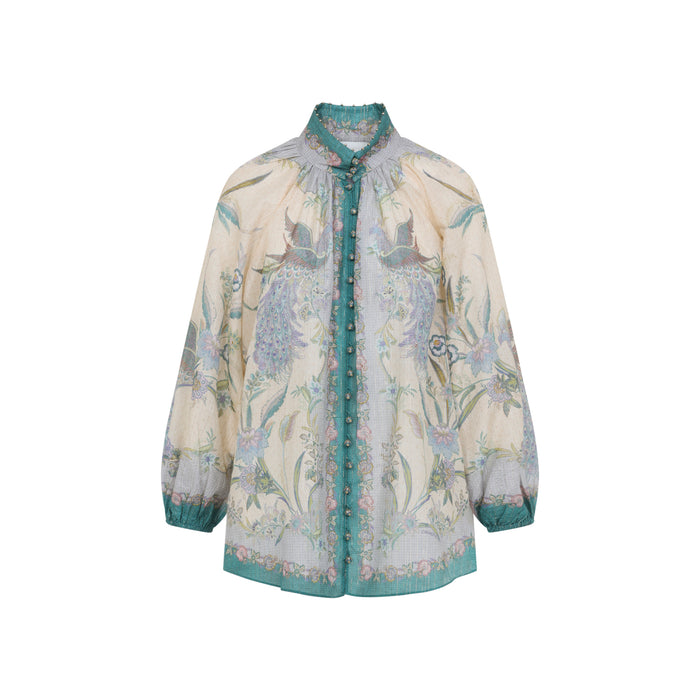 Zimmermann Cream Scarf Floral Indra Billow Blouse