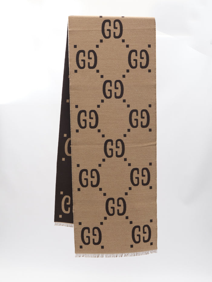 Gucci Gg Jacquard Wool Silk Scarf