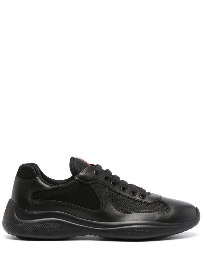Prada F0002 Black Calfskin Leather Polyamide Sneakers
