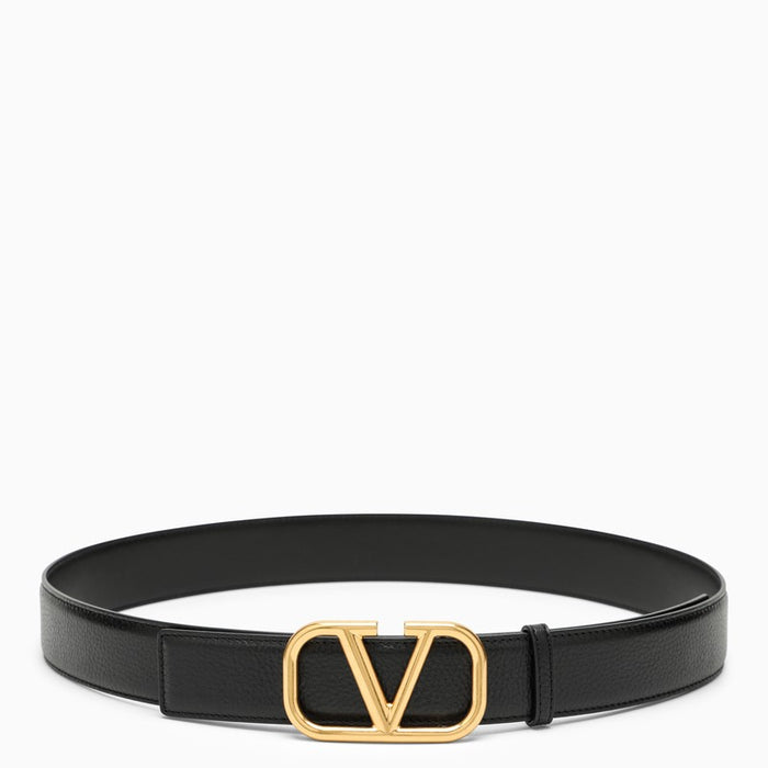 Valentino Garavani  Vlogo Black/Gold Leather Belt