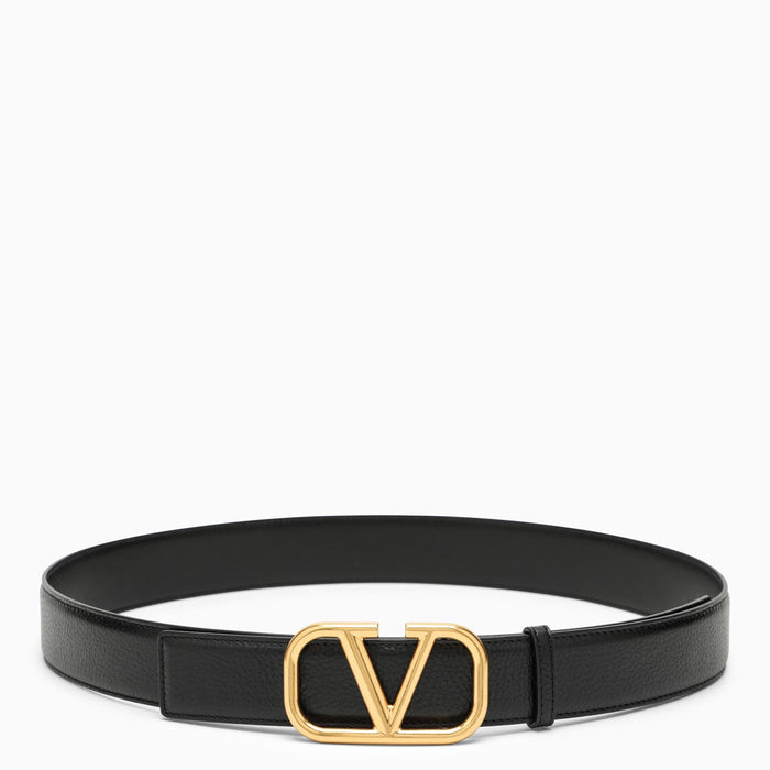 Valentino Garavani Vlogo Black/Gold Leather Belt
