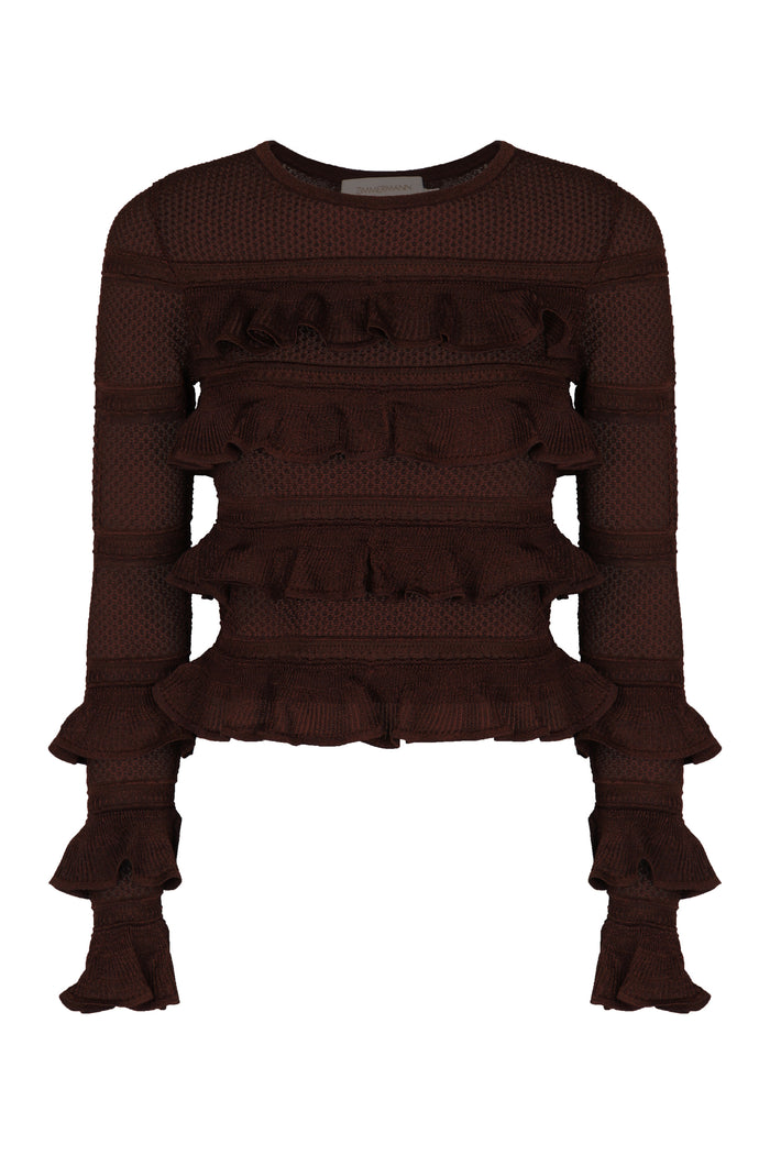 Zimmermann Long Sleeve Knit Top With Ruffles