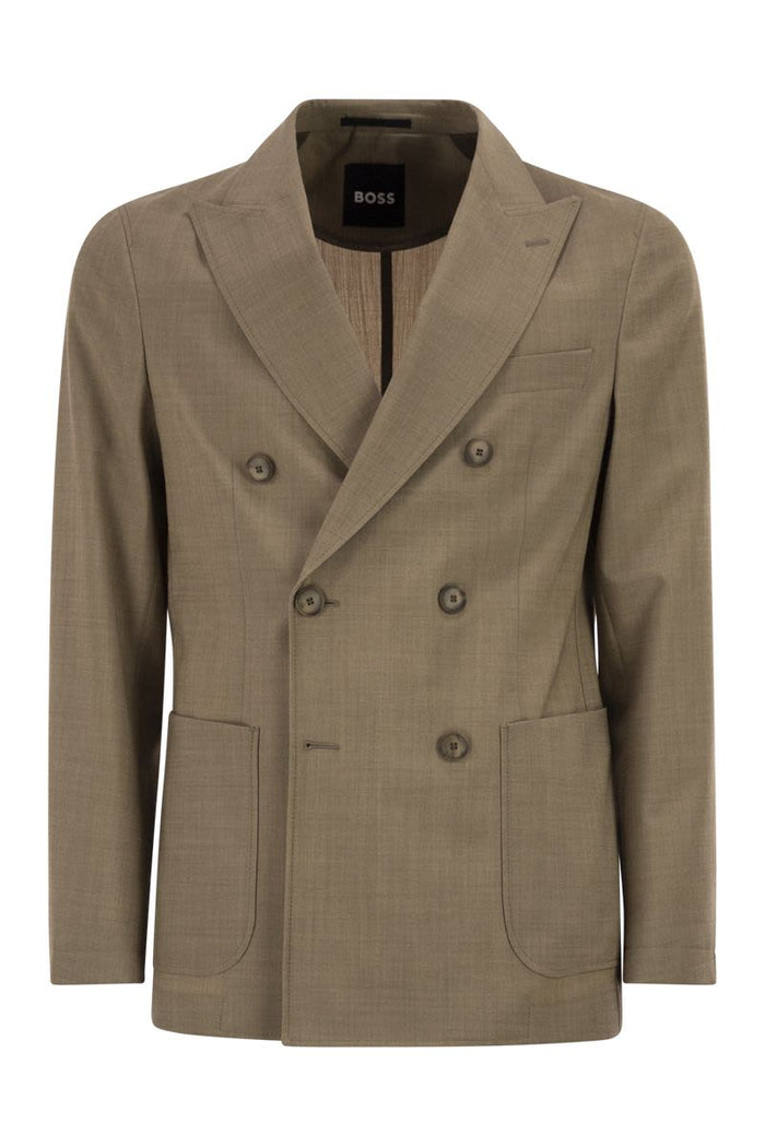 Boss Double-Breasted Blazer In Virgin Wool