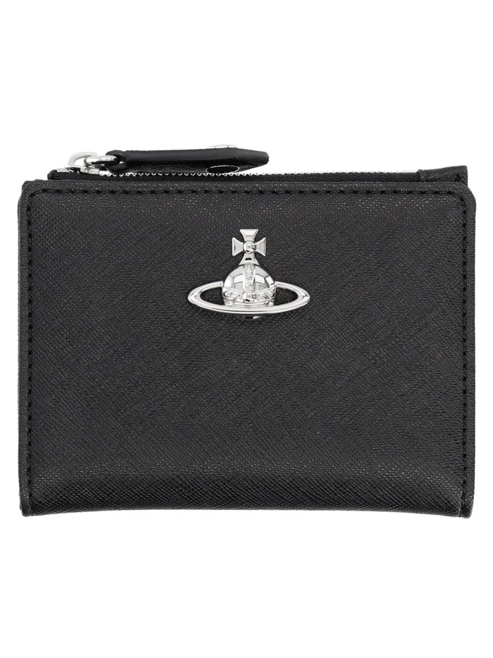 Vivienne Westwood Small Black Leather Wallet With Orb Logo
