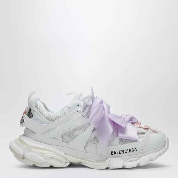 Balenciaga Track Bow Sneakers In Mixed Materials, White And Pink