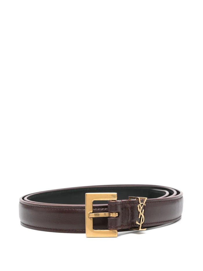 Saint Laurent Dark Burgundy Cassandre Leather Belt