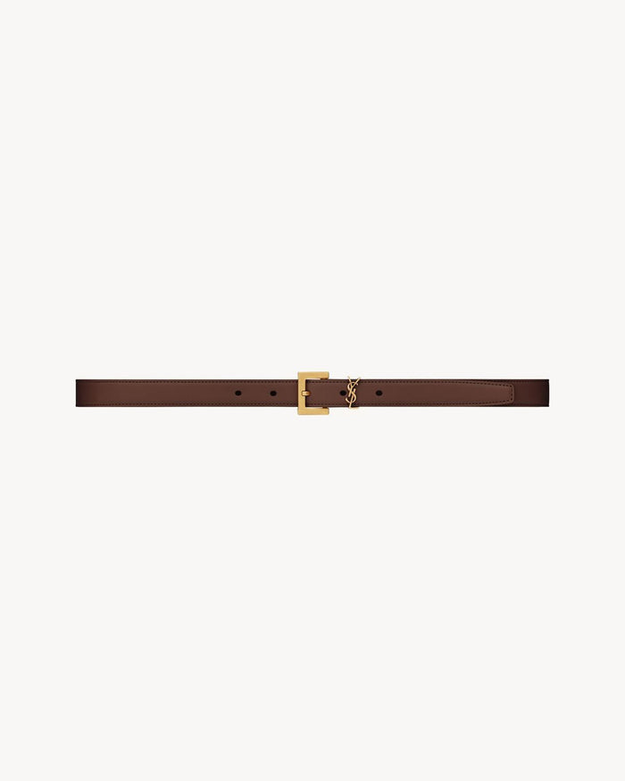 Saint Laurent Cassandre Thin Belt With Square Buckle In Box Leather