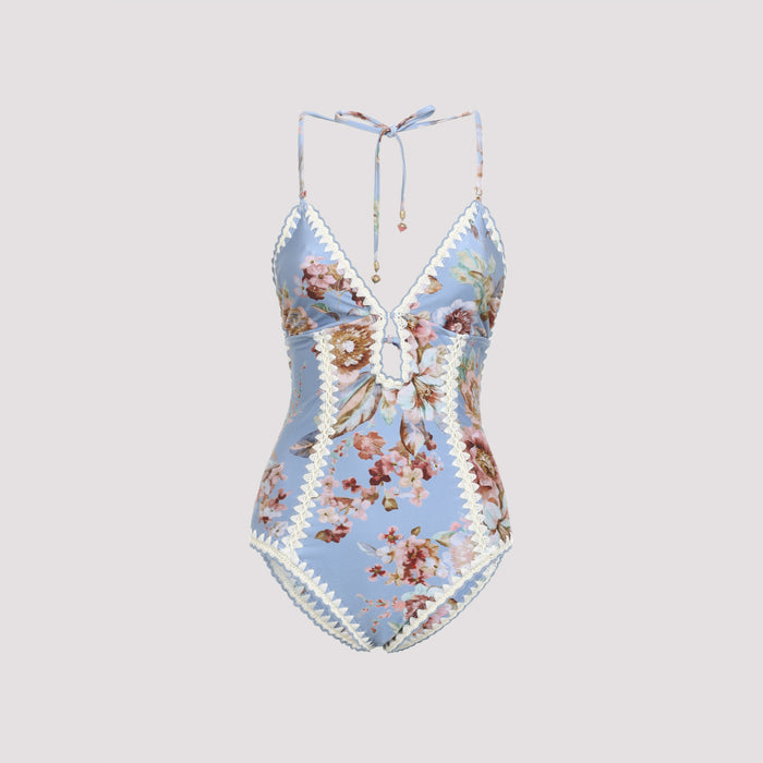 Zimmermann Chambray Blue Awaken Crochet 1 Pc Keyhole Swimwear
