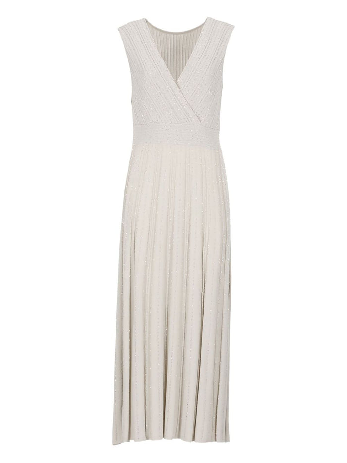 D.exterior Beige Pleated Maxi Dress
