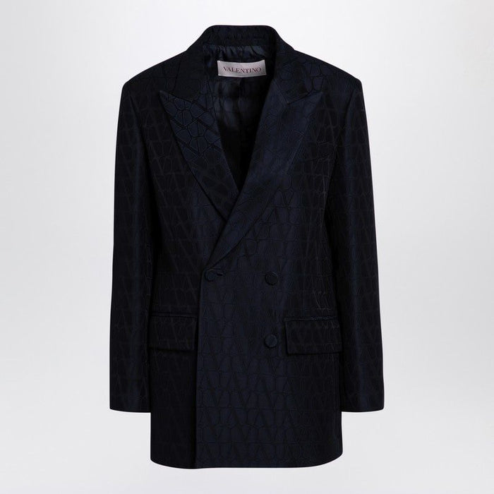 Valentino  Navy Blue Double-Breasted Jacket Toile Iconographe