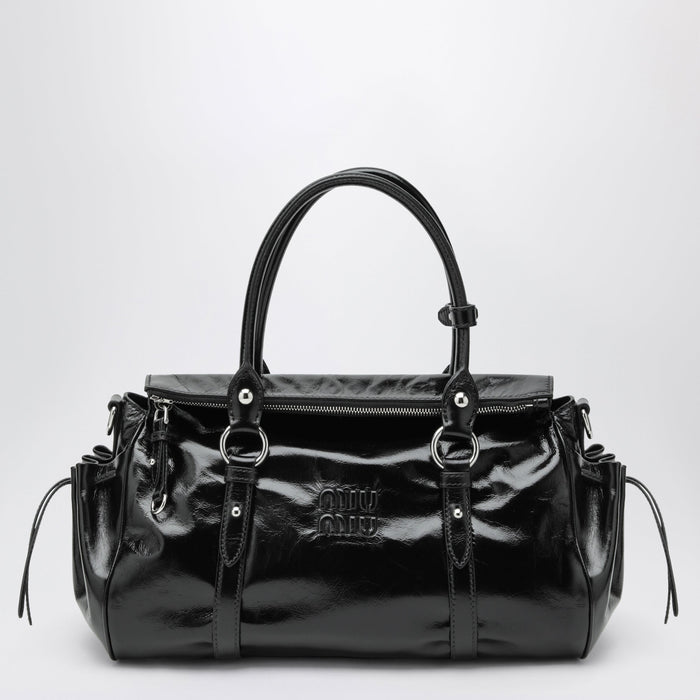 Miu Miu Large Top-Handle Bag In Glossy Black Leather