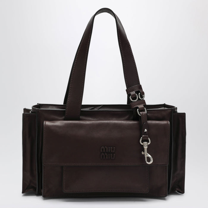 Miu Miu Utilitaire Shopping Bag In Antique-Effect Lambskin, Burnt