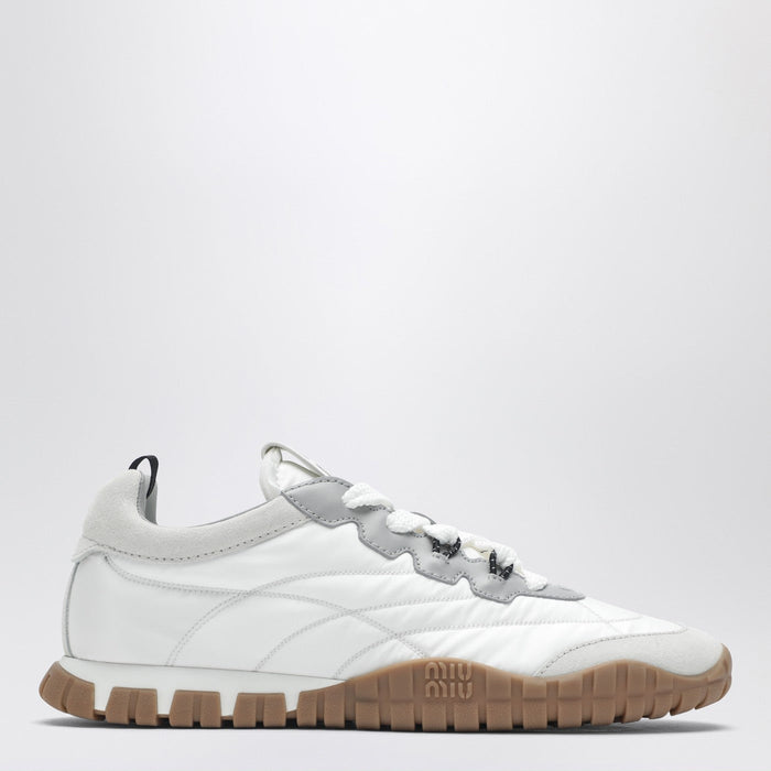Miu Miu White Tyre Sneakers In Technical Fabric And Suede