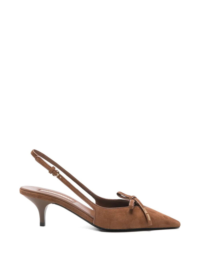 Miu Miu Suede Slingback Pumps With Bow