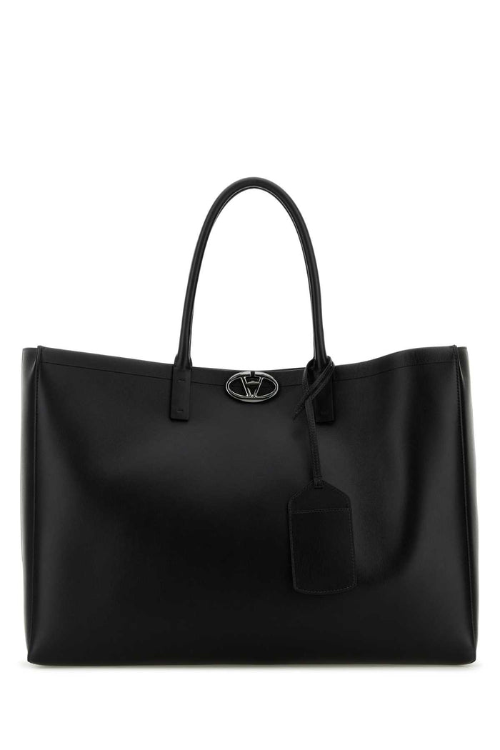 Valentino Garavani Black Leather Vlogo Shopping Bag