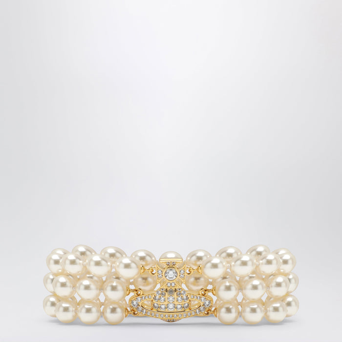 Vivienne Westwood Gold Orb Three-Row Bracelet With Pearls