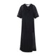 Carven Black Sheer Draped Cotton Midi Dress