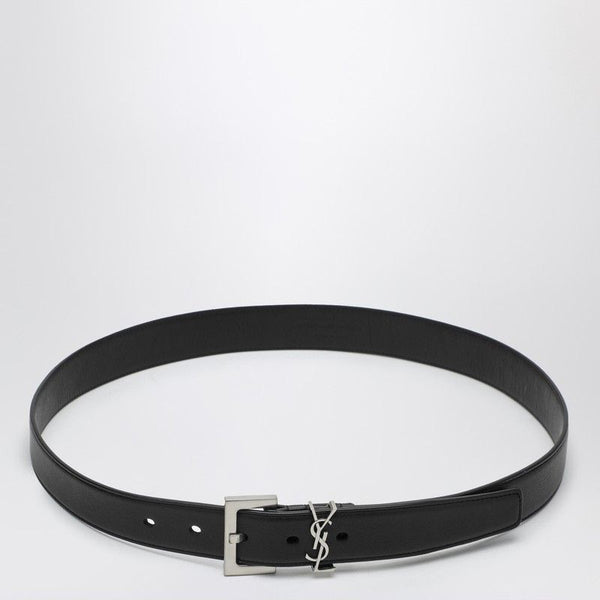 Saint Laurent Cassandre Black Smooth Leather Belt