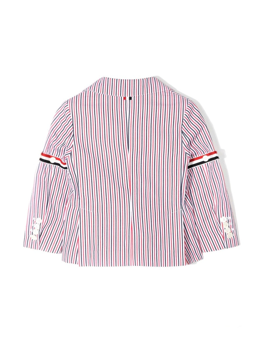 Thom Browne Patch Pocket Sport Coat W/ Rwb Armbands In Seersucker Stripe