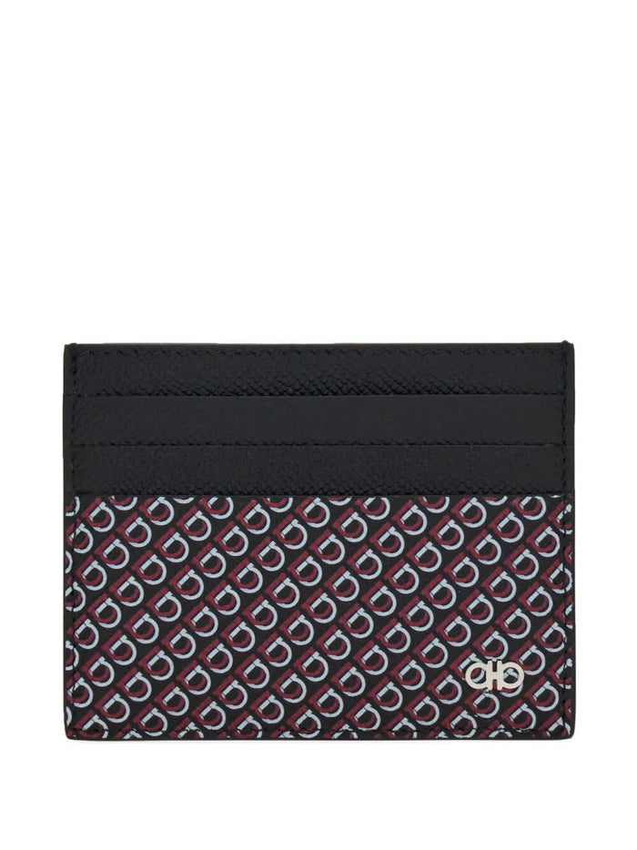 Ferragamo Micro Gancio-Print Hammered Leather Card Holder