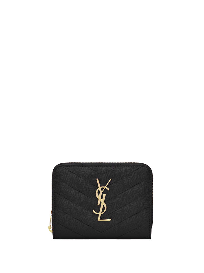 Saint Laurent Black Cassandre Quilted Compact Ziparound Wallet