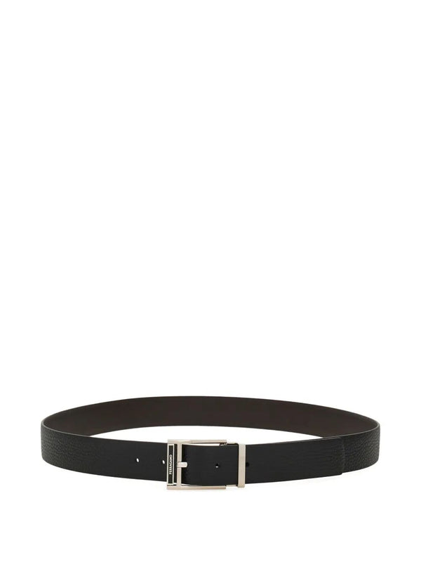 Ferragamo Square Buckle Reversible And Adjustable Grained Leather Belt