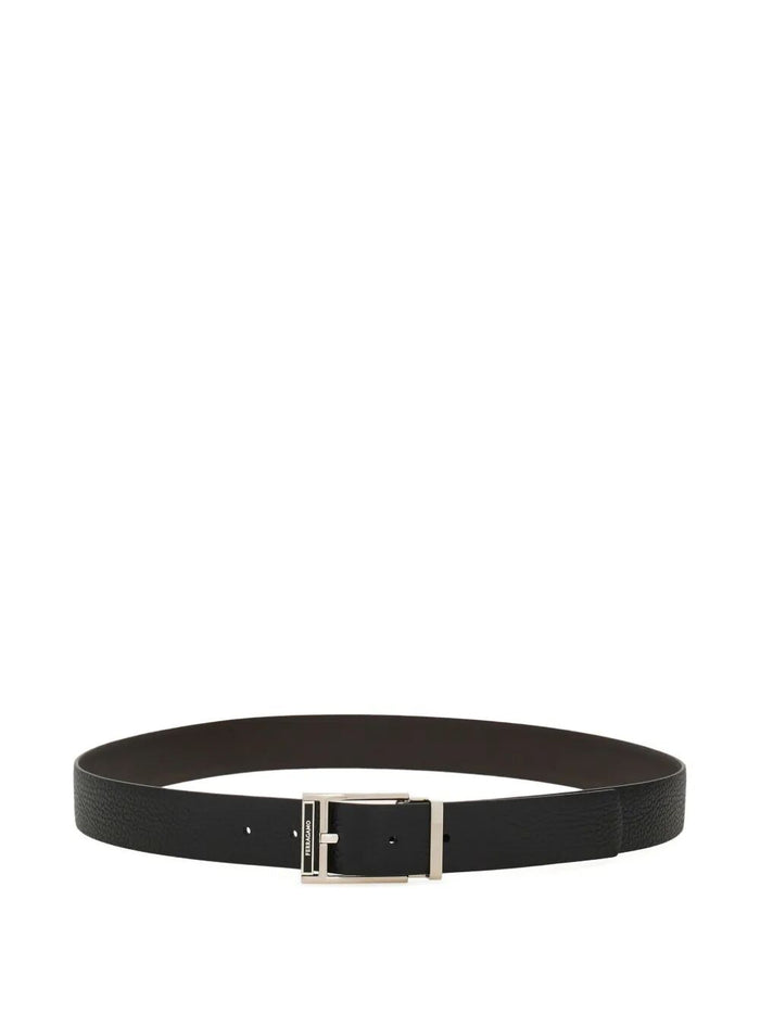 Ferragamo Square Buckle Reversible And Adjustable Grained Leather Belt