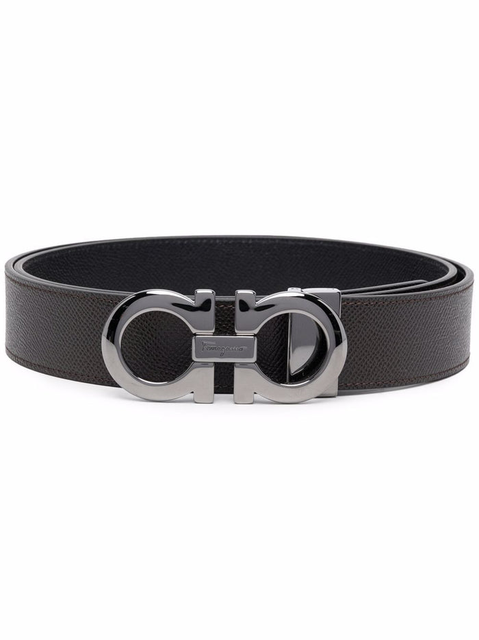 Ferragamo Hammered Leather Reversible Gancini Belt