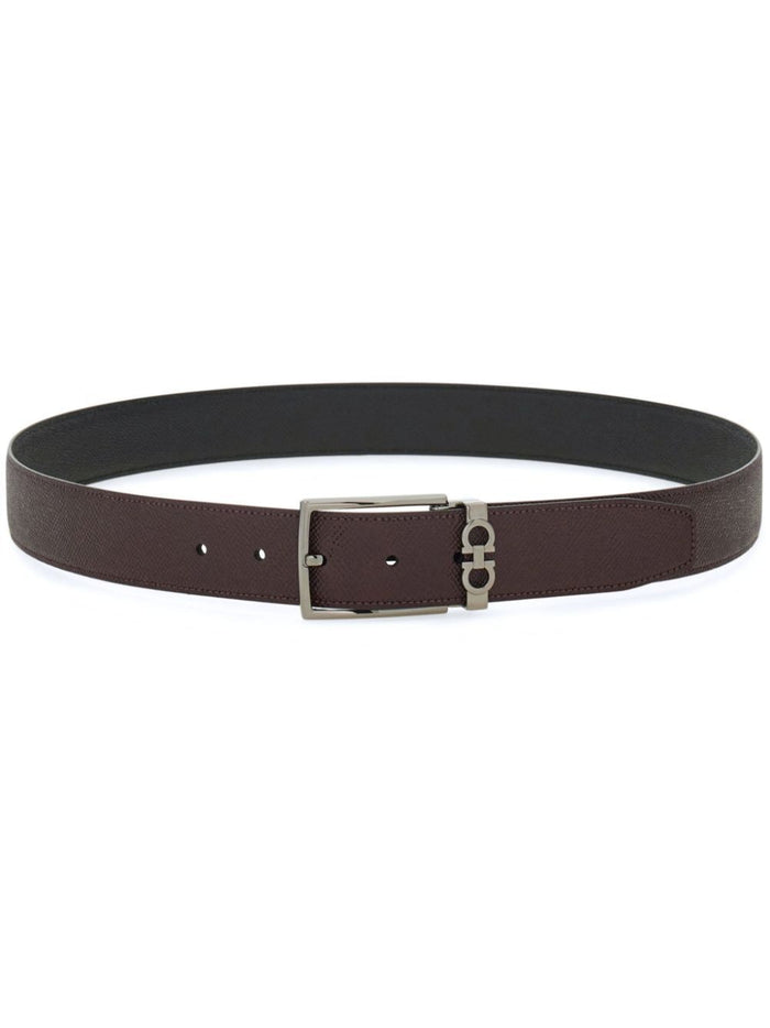 Ferragamo Grained Leather Gancini Motif Reversible Belt