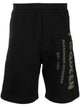 Alexander Mcqueen Navy/Green Logo Print Cotton Shorts.