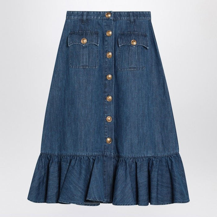 Valentino  Blue Denim Midi Skirt