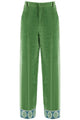 Valentino  Green Velvet Trousers With Jacquard Hem