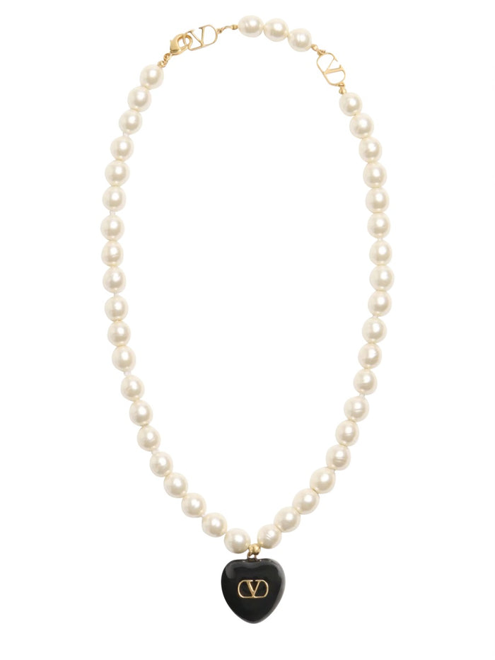 Valentino Garavani Ivory Pearls Coeur Royal Necklace