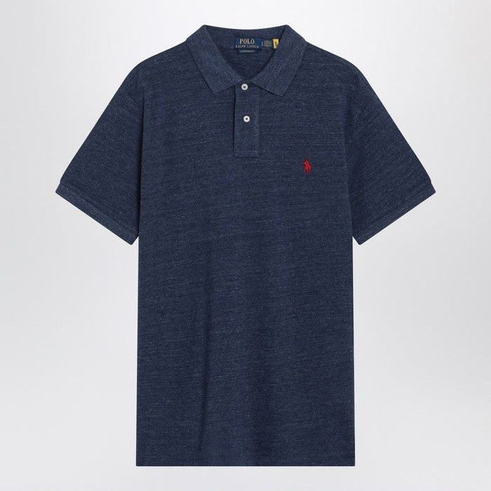 Polo Ralph Lauren Navy Mélange Cotton Custom Slimfit Polo Shirt