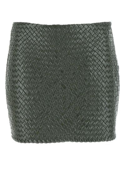 Bottega Veneta Army Green Leather Mini Skirt