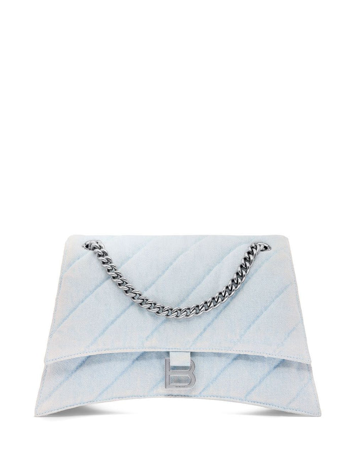 Balenciaga Light-Blue Denim Crush M Shoulder Bag