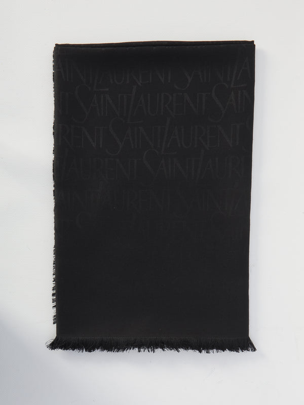 Saint Laurent Black Silk Jacquard Scarf