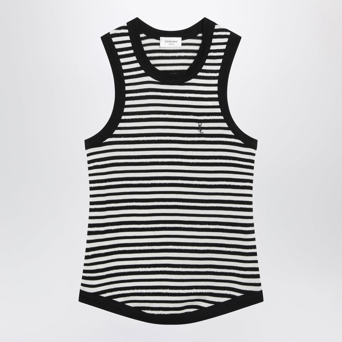 Saint Laurent Striped Cassandre Sleeveless Cotton-Blend Top In Black