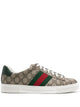 Gucci Ace Beige Ebony Green Canvas Leather Sneakers