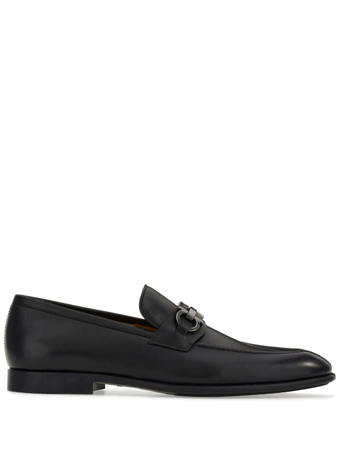 Ferragamo Gancini-Buckle Black Leather Loafers