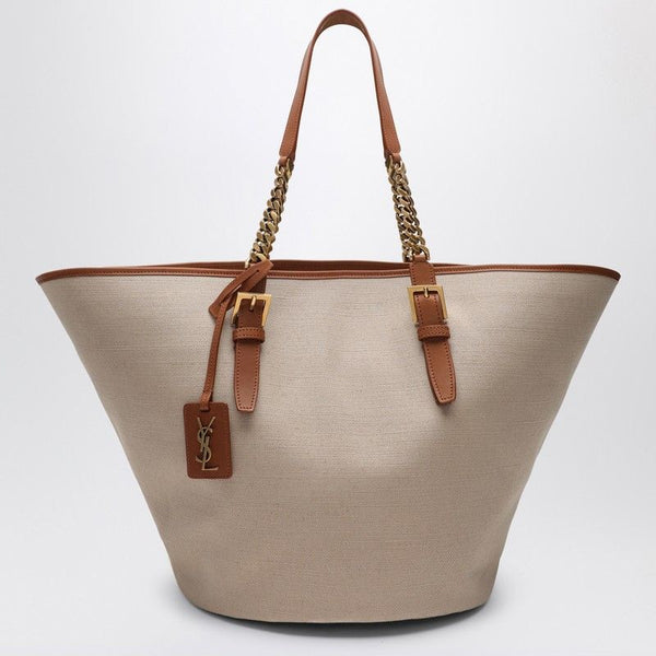 Saint Laurent Cappuccino Canvas Panier Shopping Bag