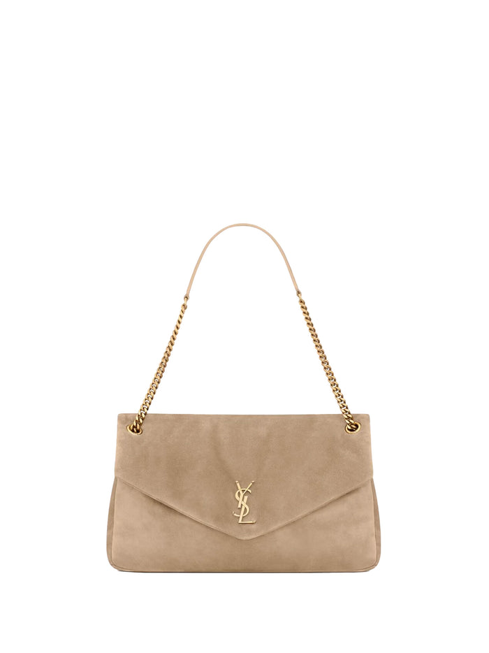 Saint Laurent Dove Grey Suede Leather Large Calypso Shoulder Bag